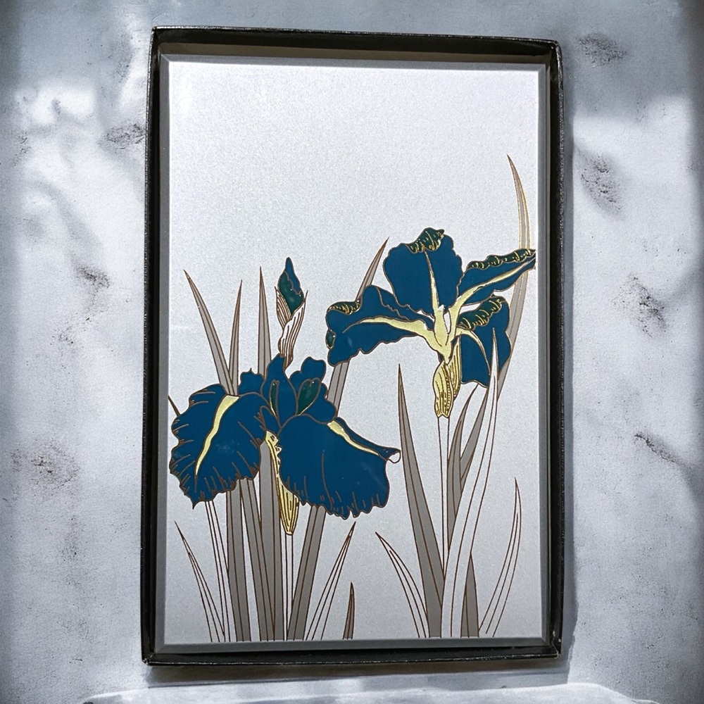 Vintage Made In Japan Royal Iris Lacquerware Address Book Unused Silver Blue NIB